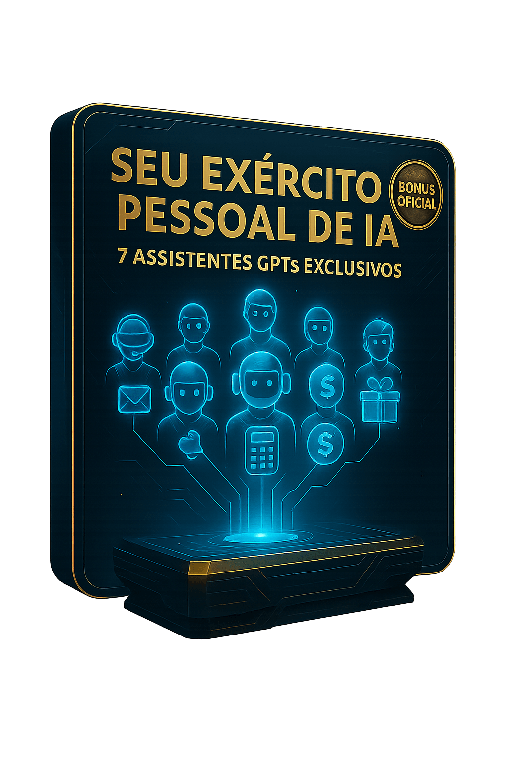 Mockup do Exército Pessoal de IAs mostrando os 7 GPTs especializados trabalhando em diferentes áreas do negócio