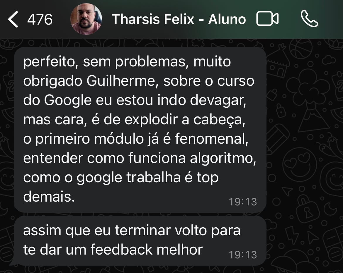 Print do depoimento de Biel no WhatsApp