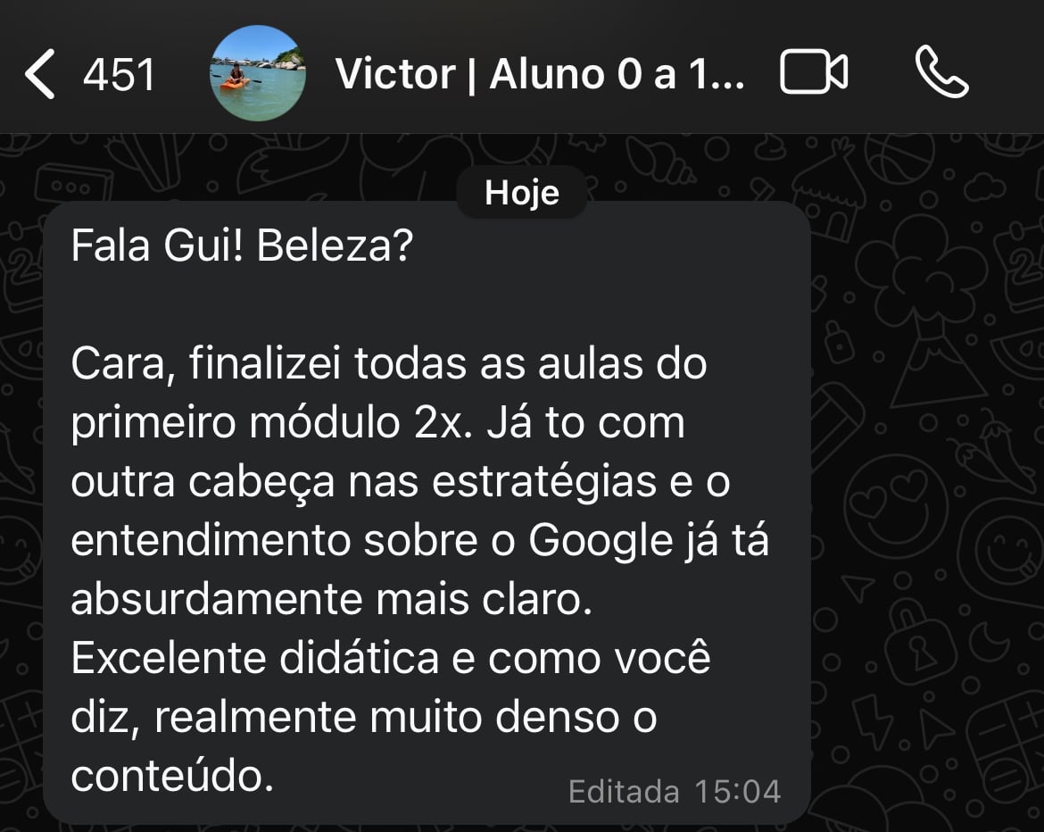 Print do depoimento de Rafael no WhatsApp