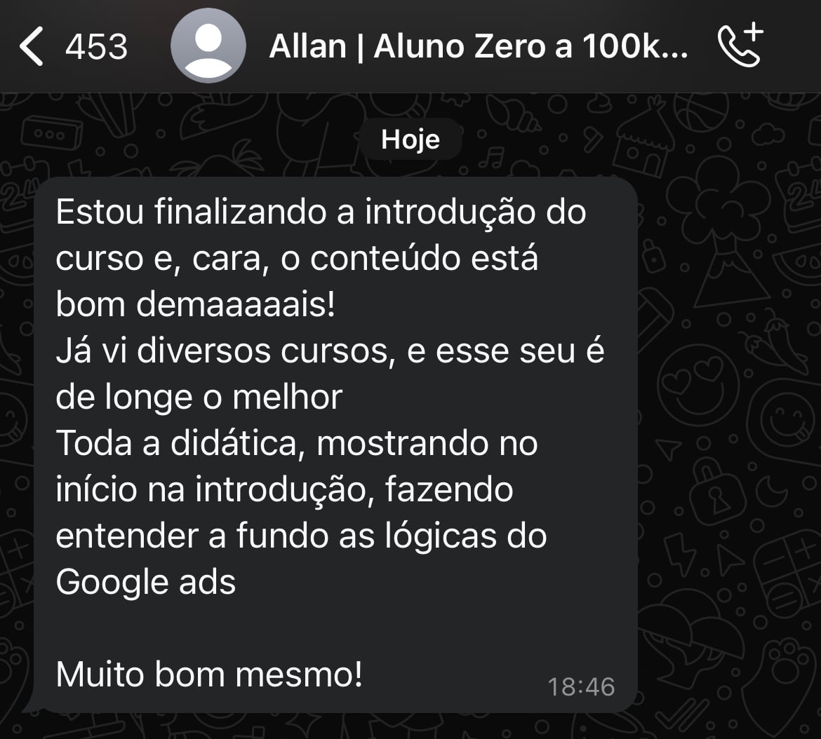 Print do depoimento de Carlos no WhatsApp